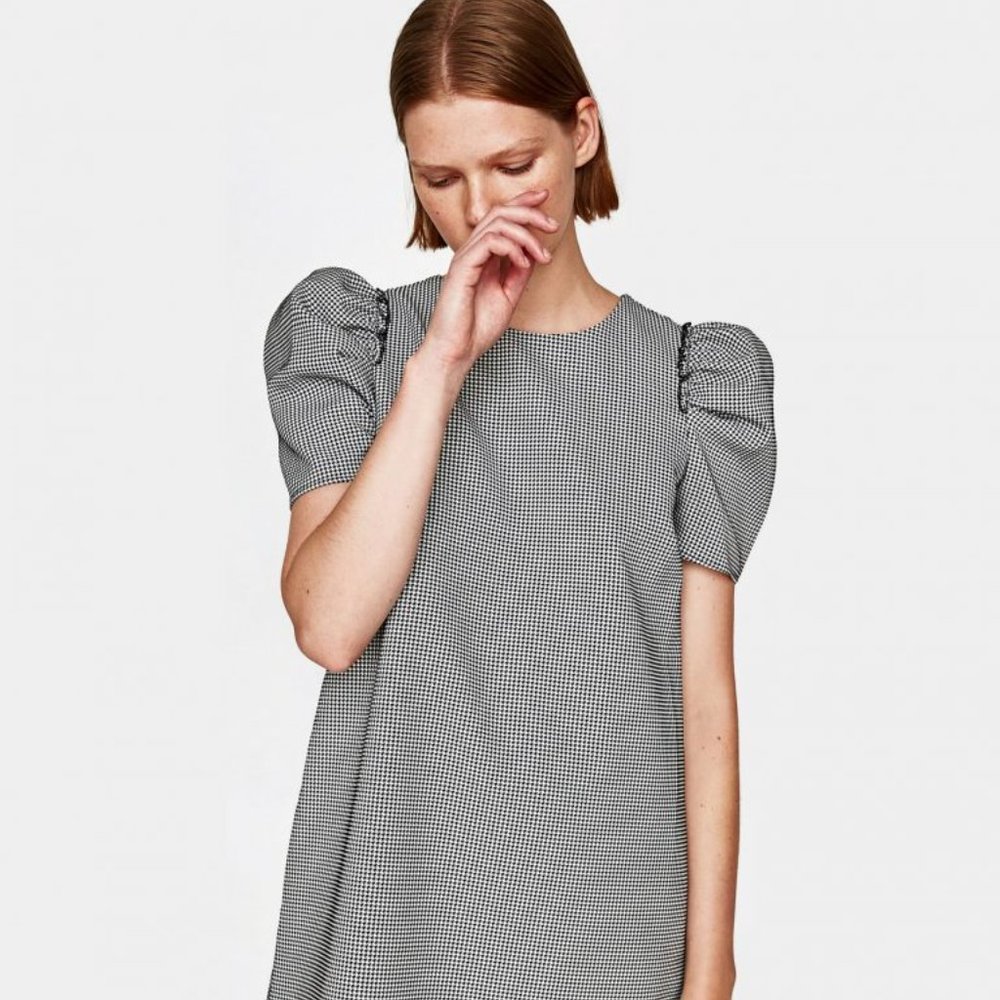 Zara Basic Collection Houndstooth Puff Sleeve